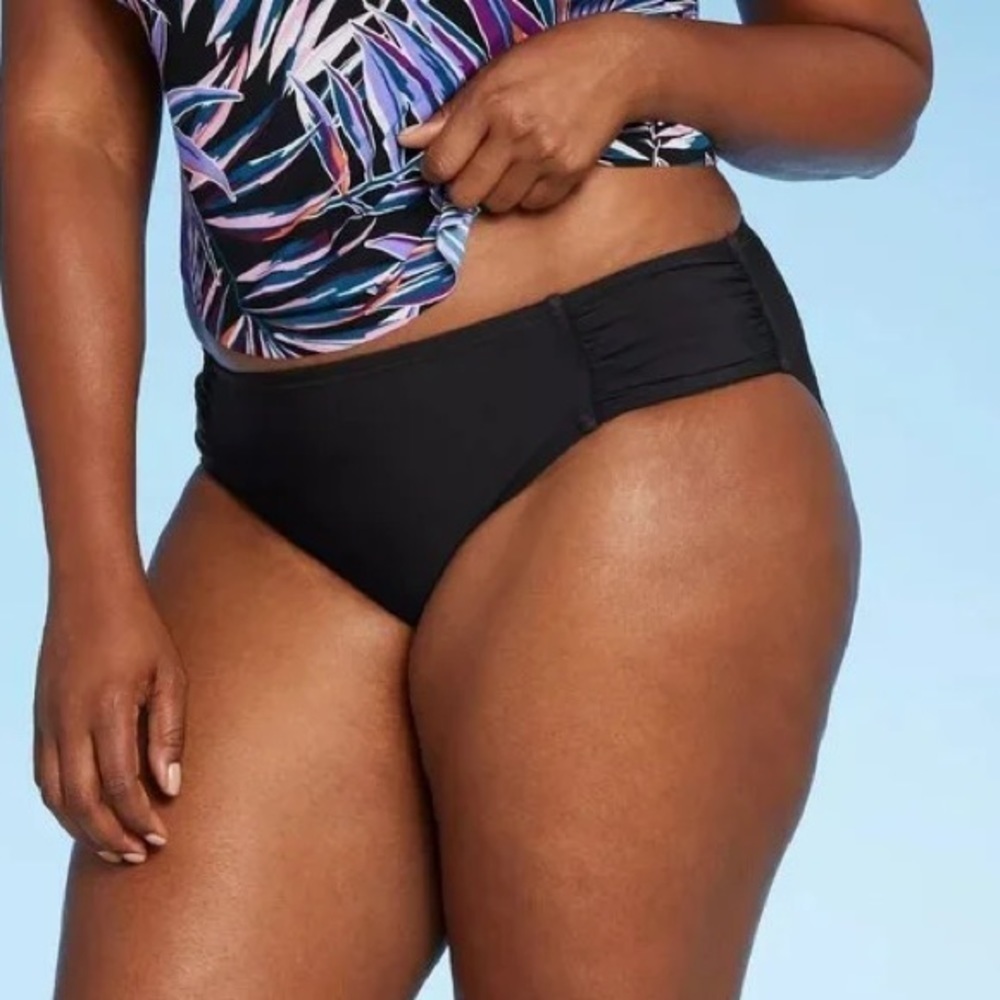 Aqua Couture Black Shirred Hipster Bikini Bottoms Size 1X